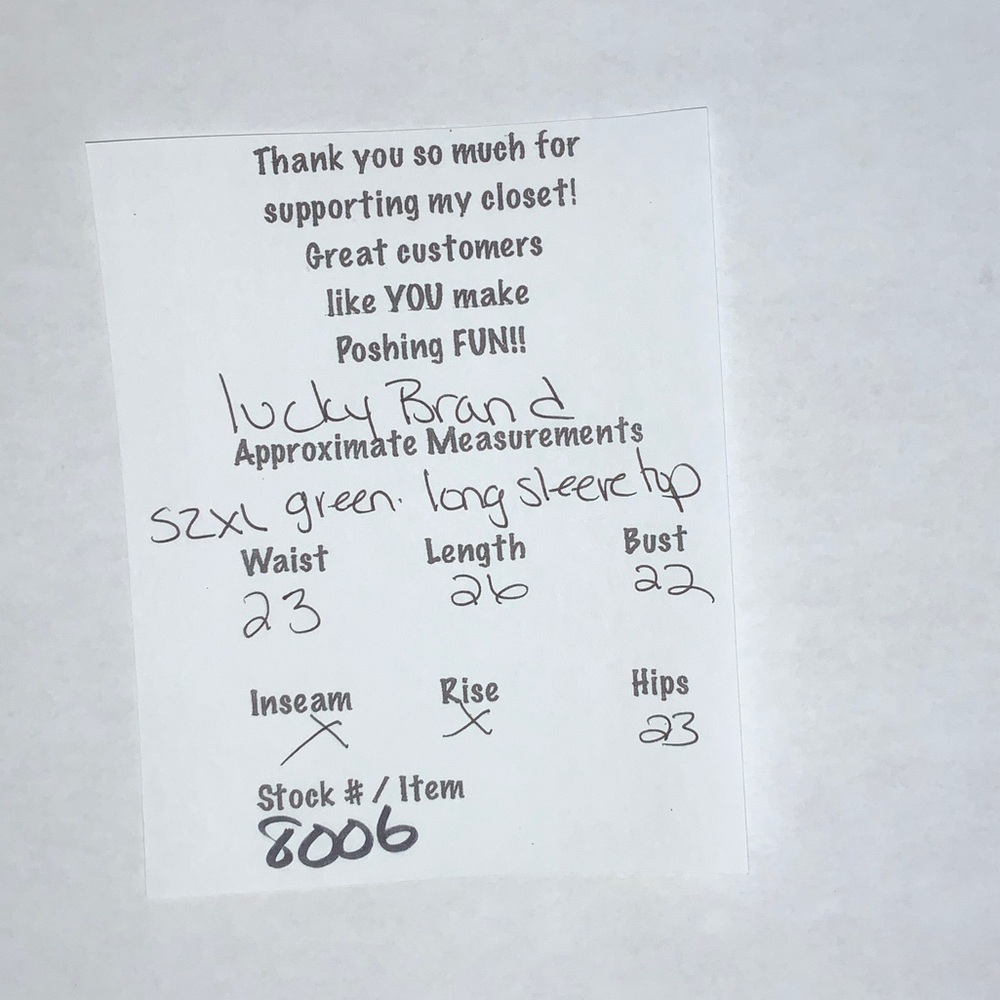 227 10/$50ππ»ββοΈ Lucky Brand Love and Peace Green Long Sleeve Shirt - Picture 9 of 13